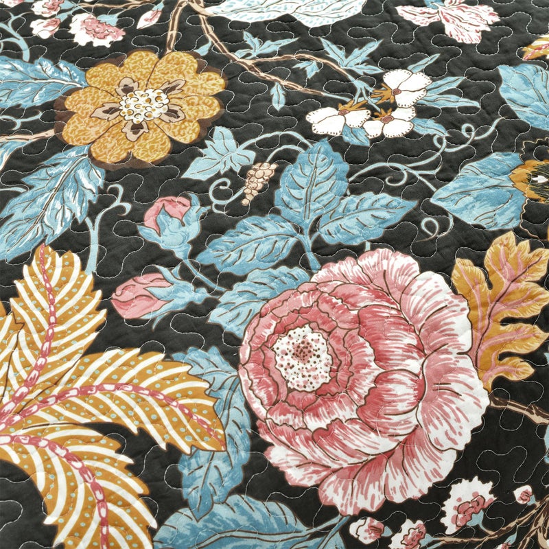 Lush Decor Sydney Reversible Cotton Quilt Set, 3 Piece Set, Full/ Queen, Black & Blue - Cotton Bedding Set - Black Floral Quilt - Cottage Decor - Bedding Queen Size - Image 3